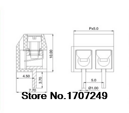 Tornillo de 2 pines de 100 piezas, Conector de bloque de terminales PCB verde, paso de 5mm, envío gratis - imagen 2