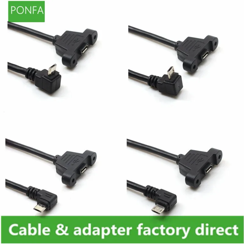 Cable de extensión Micro USB2.0 macho a hembra Micro USB 5 pines arriba abajo codo en ángulo izquierdo derecho con orificio de montaje en Panel 30cm 50cm - imagen 2