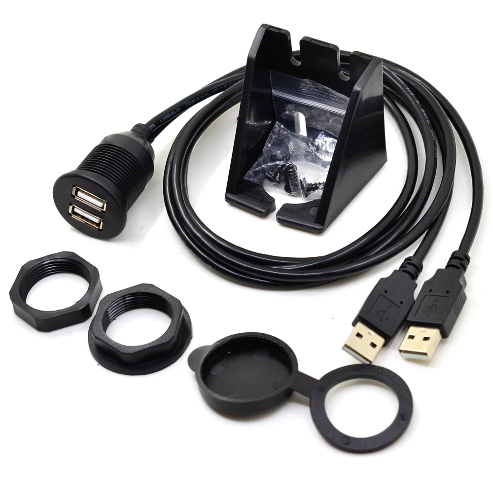 2 puertos Dual USB 2,0 USB 3,0 macho a hembra AUX montaje empotrado Cable de extensión de montaje en coche para camión barco motocicleta Panel de salpicadero - imagen 2