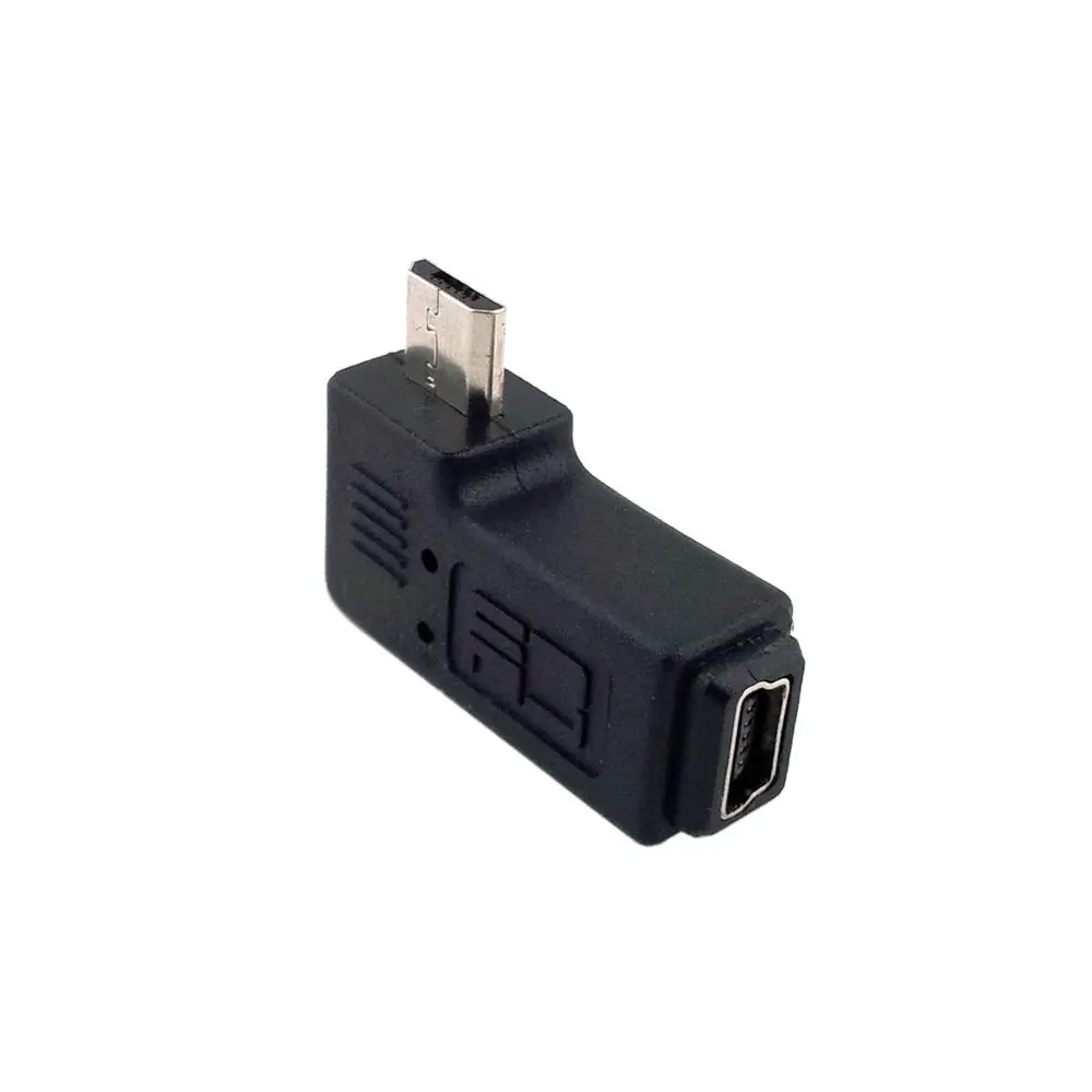 Mini USB en ángulo izquierdo y derecho de 90 grados, 5 pines hembra a Micro USB macho, adaptador de sincronización de datos, conector Micro USB a Mini USB
