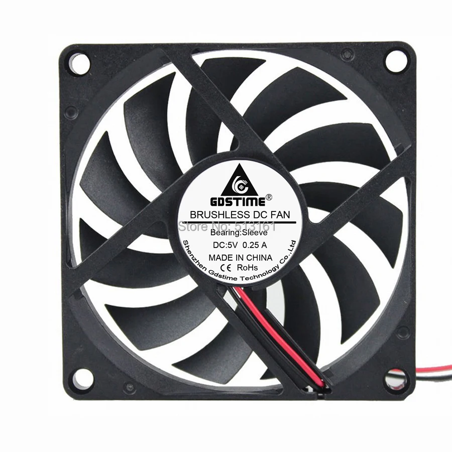 Gdstime-ventilador de refrigeración de CPU sin escobillas, caja de refrigeración de 80x80x10mm, 8CM, 2 pines, 5V CC, 100 unids/lote - imagen 3