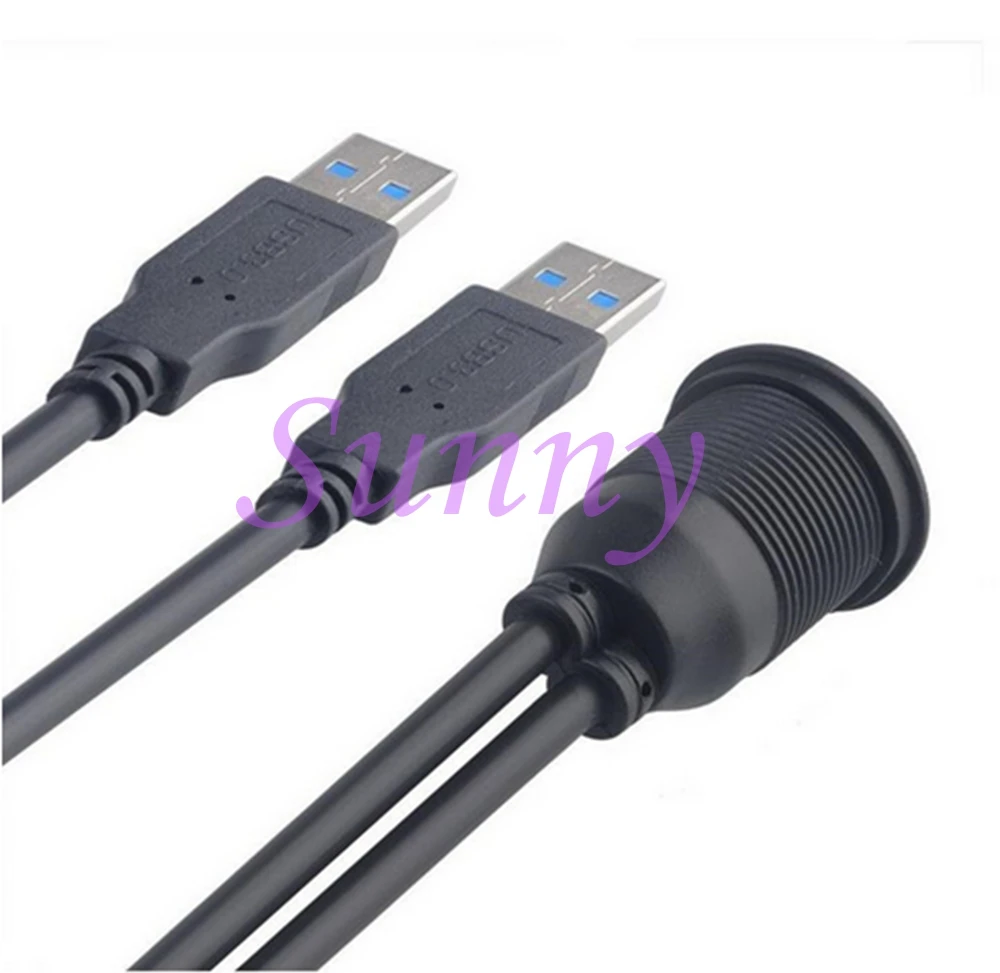 Cable de extensión auxiliar de montaje empotrado para coche, camión, barco, motocicleta, Panel de salpicadero, 2 puertos, doble USB 3,0, AUX, 1M - imagen 3