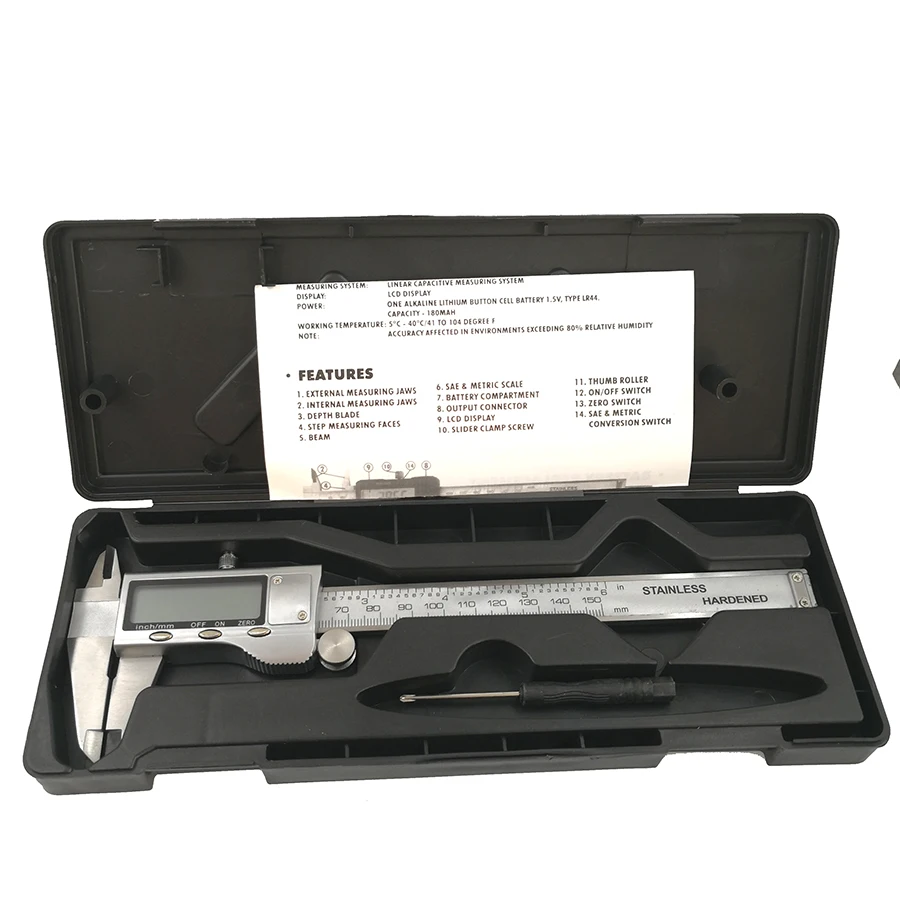 Calibrador vernier Digital, calibrador de acero inoxidable de 0-150MM, 6 pulgadas, 0,01mm, pantalla digital, regla electrónica, herramientas de medición de longitud - imagen 2