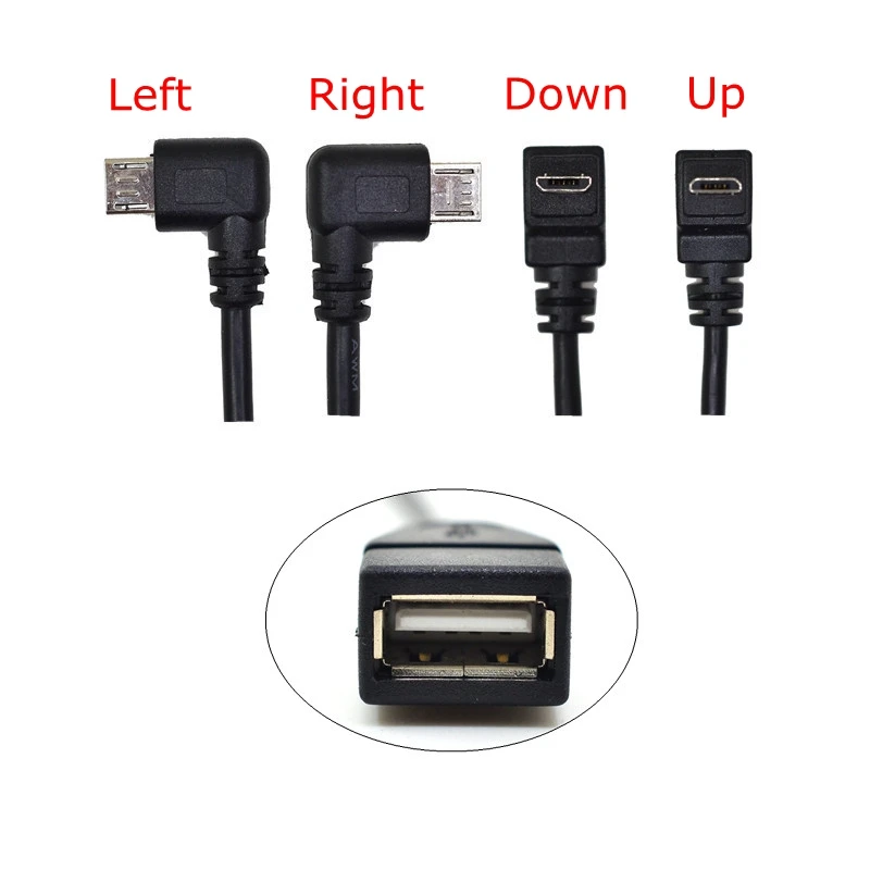 20CM 90 grados derecha, izquierda, arriba y abajo en ángulo Micro USB 2,0 5 pines macho a USB 2,0 A hembra adaptador de conector de extensión cable OTG