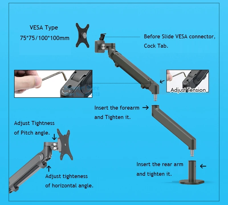 Soporte para Monitor, soporte de escritorio, altura ajustable, aluminio, brazo único, resorte de Gas, soporte para TV, se adapta a pantalla de Monitor LCD de hasta 32 ", OZ-1 - imagen 3