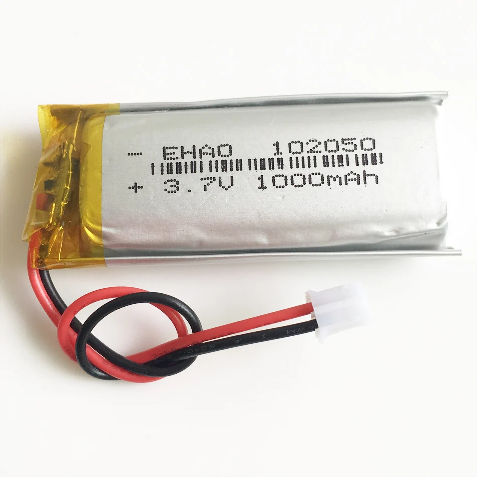 Batería recargable Lipo de 3,7 V, 1000mAh, 102050 + JST, 2 pines, enchufe de 2,0mm para Bluetooth, KTV, micrófono con cable para el hogar, cámara GPS - imagen 2