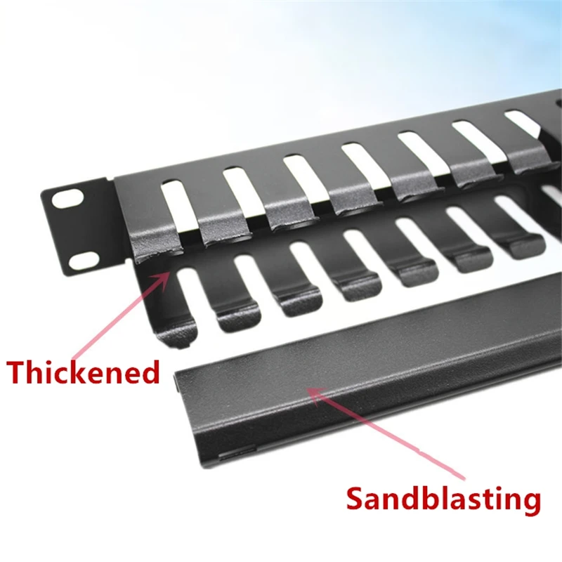 Administrador de cables de acero frío engrosado, 16 abolladuras, 32 anillos, marco de cables para panel de conexión de 19 pulgadas, gestión de cables tipo chorro de arena, 2 uds. - imagen 3