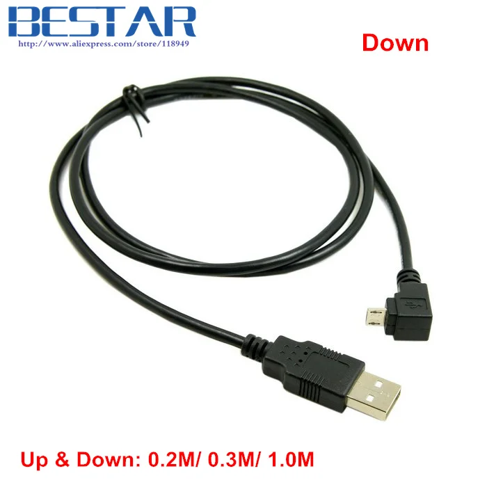 Cable conector de carga de datos USB Micro USB macho a USB macho en ángulo arriba y abajo de 90 grados 20cm 30cm 100cm 1m para tableta