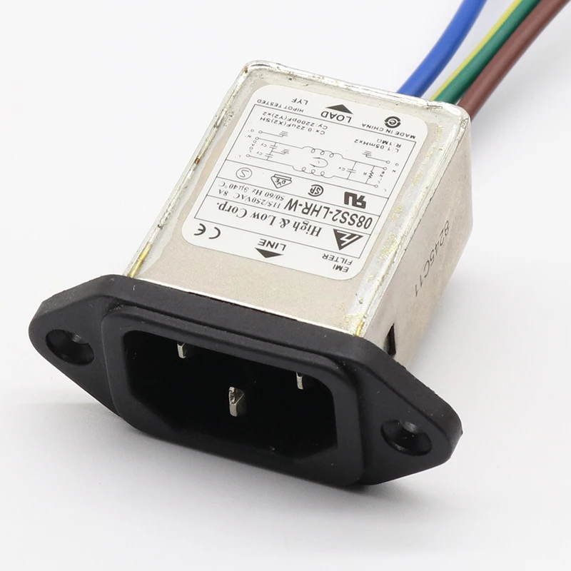 Montaje en panel Toma de CA de 3 pines Filtro EMI 8A 115/250VAC 8A 50/60Hz Conector de filtro de potencia EMI Corp. alto y bajo - imagen 4