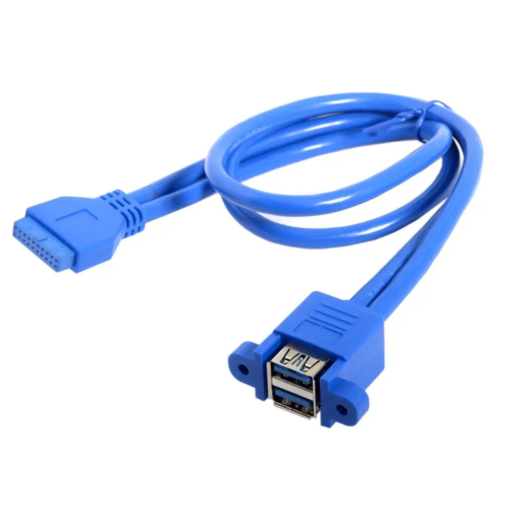 Adaptador de montaje de placa base de 2 puertos hembra USB 3,0 a Dual de 50CM con orificio para tornillo 20 pines X2 para placa base de ordenador PC - imagen 3