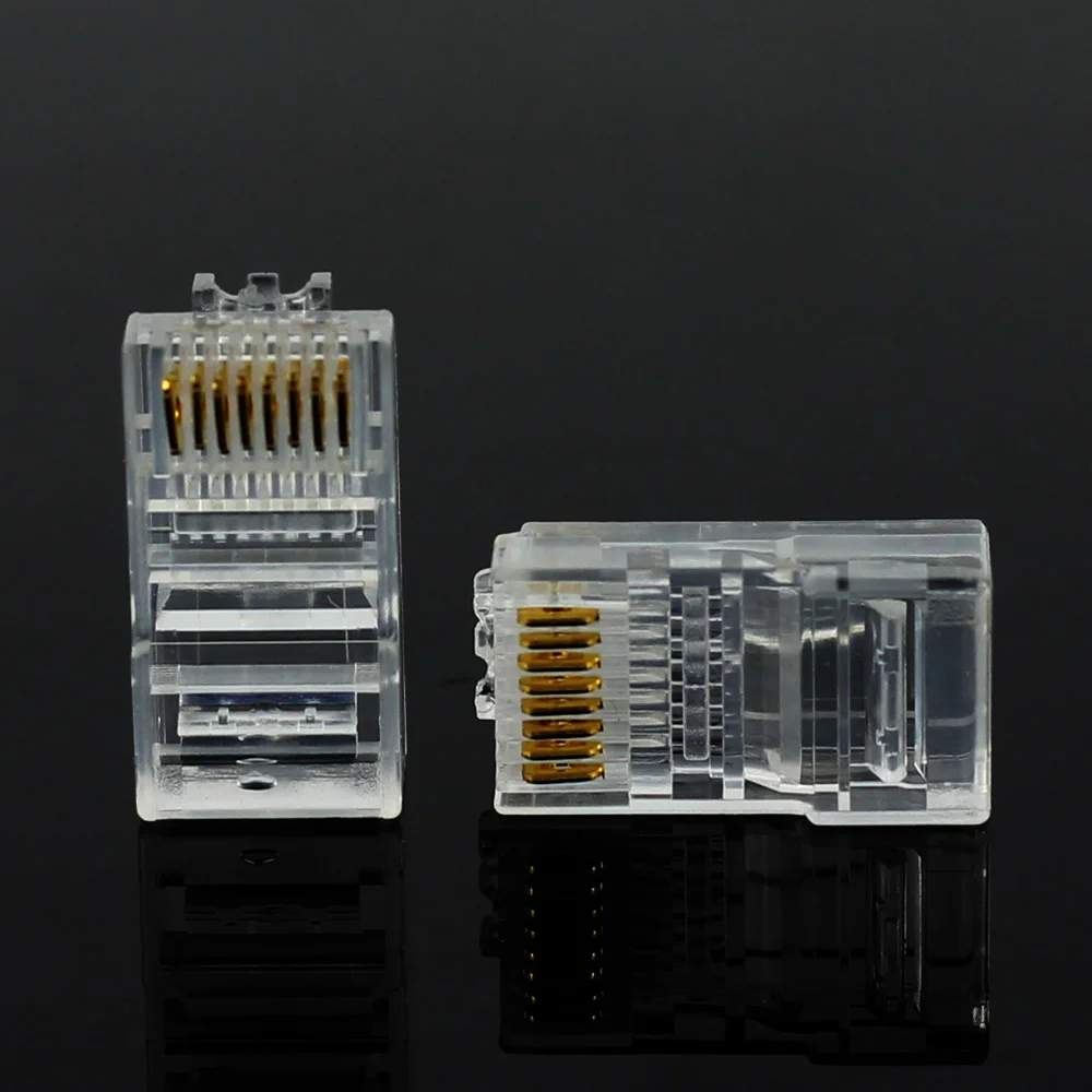OULLX 20/50/100 Uds RJ45 Cables Ethernet módulo enchufe conector de red RJ-45 cabezas de cristal Cat5 Cat5e Cable de red chapado en oro - imagen 3