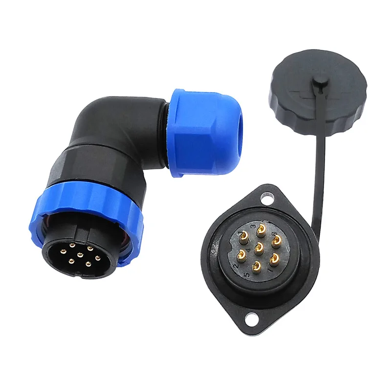 Conector SP20 resistente al agua IP68, conectores de ángulo de enchufe con brida de 2 orificios, codo de 90 grados de 2/3/4/5/6/7/8/9/12/14 pines - imagen 3