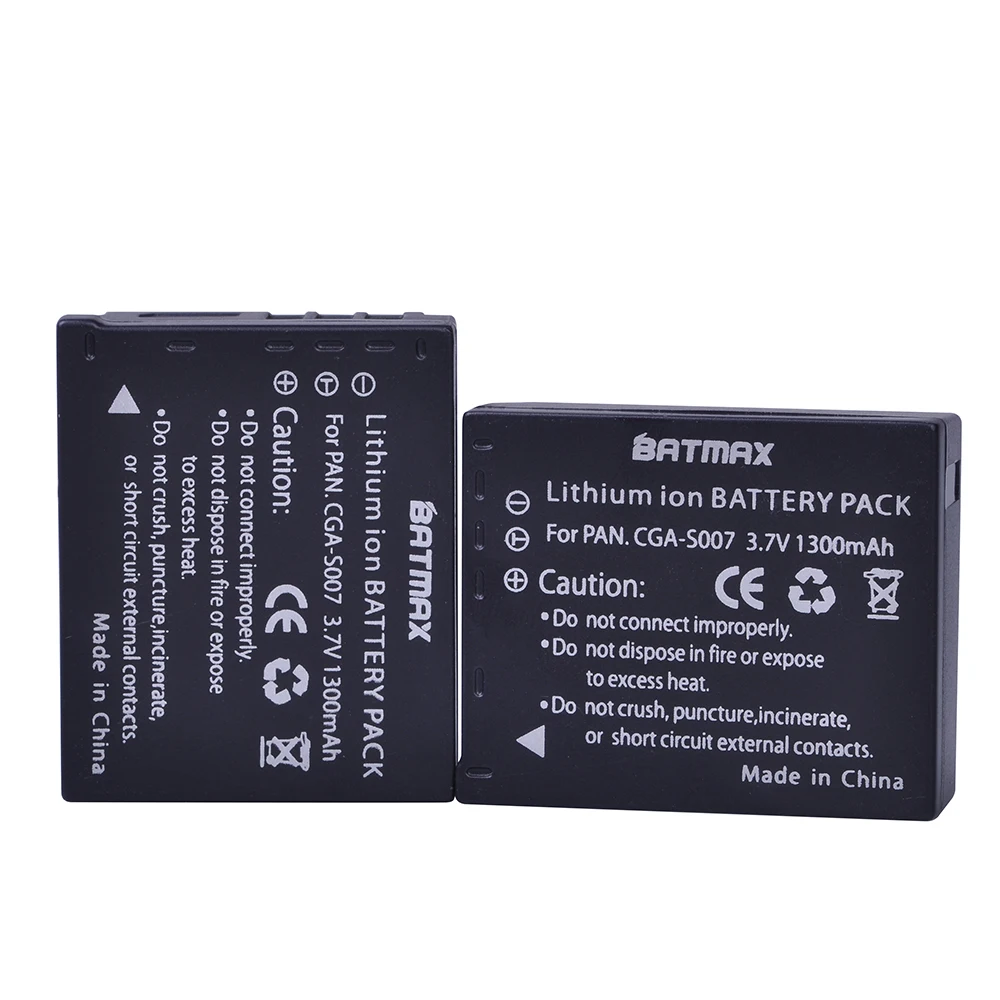 Batmax-Batería de cámara para Panasonic, 1300mAh, CGA-S007, S007E, S007, S007A, DMC, TZ1, TZ2, TZ3, TZ4, TZ5, TZ50, TZ11, TZ15, 2 unidades