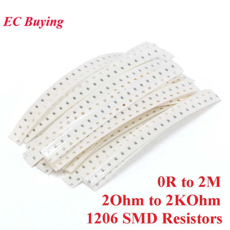 800 Uds 1206 Kit de resistencias SMD Kit surtido 1% 5% Kit de muestra bolsa de muestra 0R ~ 2M 2Ohm ~ 2KOhm componente electrónico DIY 40 valores * 20 piezas