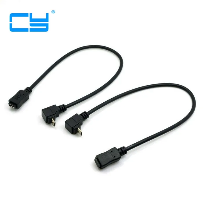 Cable de extensión Micro USB 2,0 macho a hembra, Conector de 5 pines con ángulo de 90 grados, conector macho a hembra