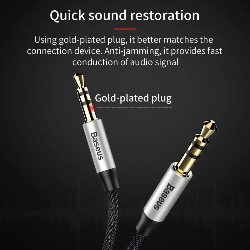 Baseus-Cable auxiliar de Audio macho a macho para Samsung S10, Conector de 3,5mm para altavoz y auriculares de coche, 3,5mm - imagen 3