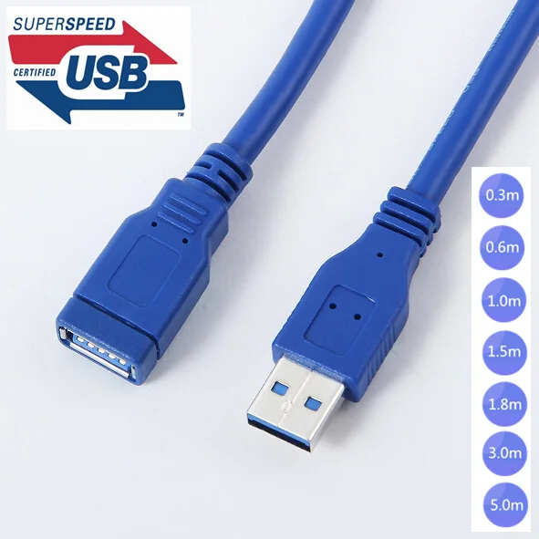 Cable de extensión USB 3,0 A macho AM a USB 3,0 A hembra AF USB3.0 estándar 0,3 m 0,6 m 1 m 1,5 m 1,8 m 3m 1ft 2ft 3ft 5ft 6ft 10ft