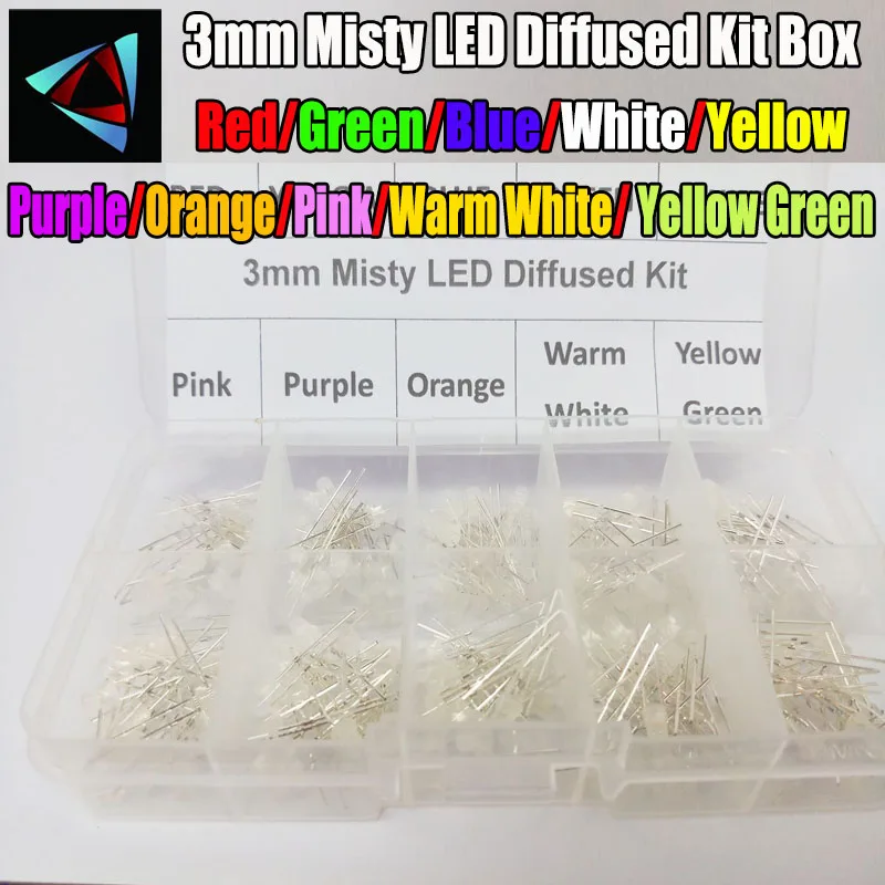 Kit de LED difuminado Misty, caja de 3mm, 3V, blanco cálido, verde, rojo, azul, amarillo, naranja, morado, UV, Rosa DIP, 10 colores x 20 piezas