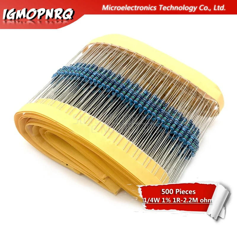 Resistor de película metálica, serie 1/4W, 10K, 22K, 47K, 500 K, 2,2 K, 1%, 100, 1K5, 2K2, 100R, 220R, 1K, 100K, 220 K, 4K7 ohm, 1,5 Uds., 1R ~ 2,2 M, 4,7