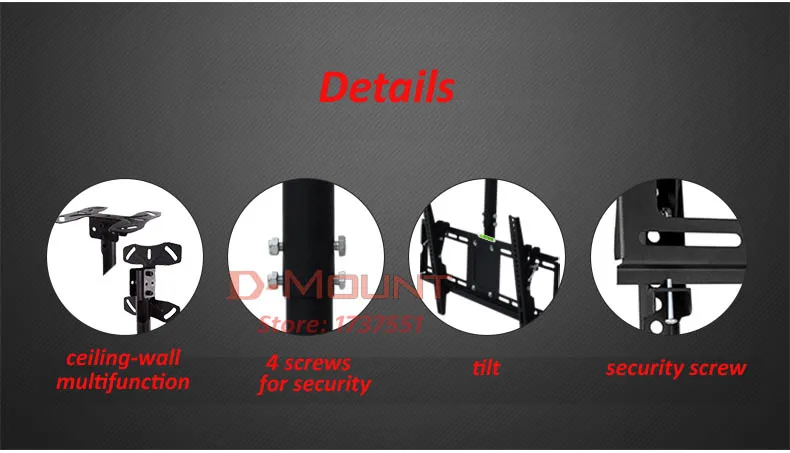 Soporte de pared para tv lcd, accesorio de montaje en techo de acero DLC-904MHL, 600X400 46 "65" 15, inclinación hacia arriba y hacia abajo, giratorio, 1500mm-2000mm - imagen 3