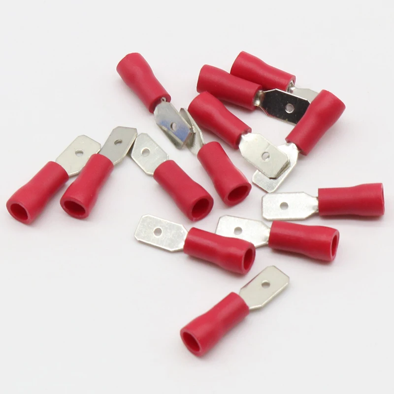 100 piezas (50 pares) 4,8mm rojo hembra macho conector eléctrico y cableado Terminal de engarzado aislado pala - imagen 3