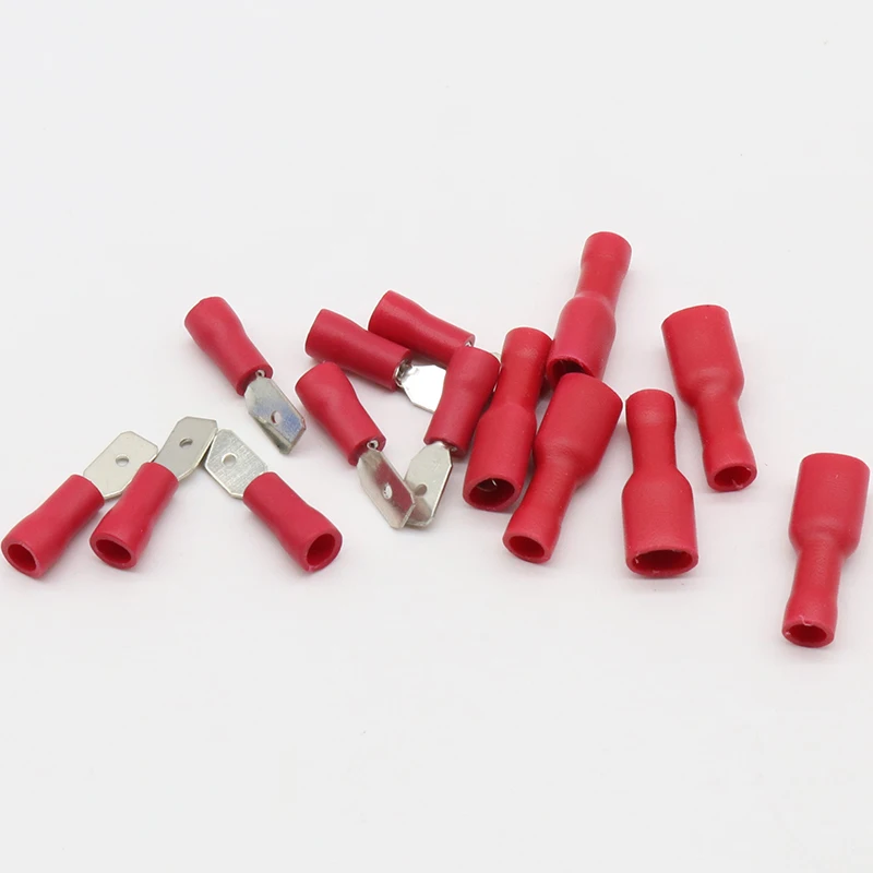 100 piezas (50 pares) 4,8mm rojo hembra macho conector eléctrico y cableado Terminal de engarzado aislado pala - imagen 4