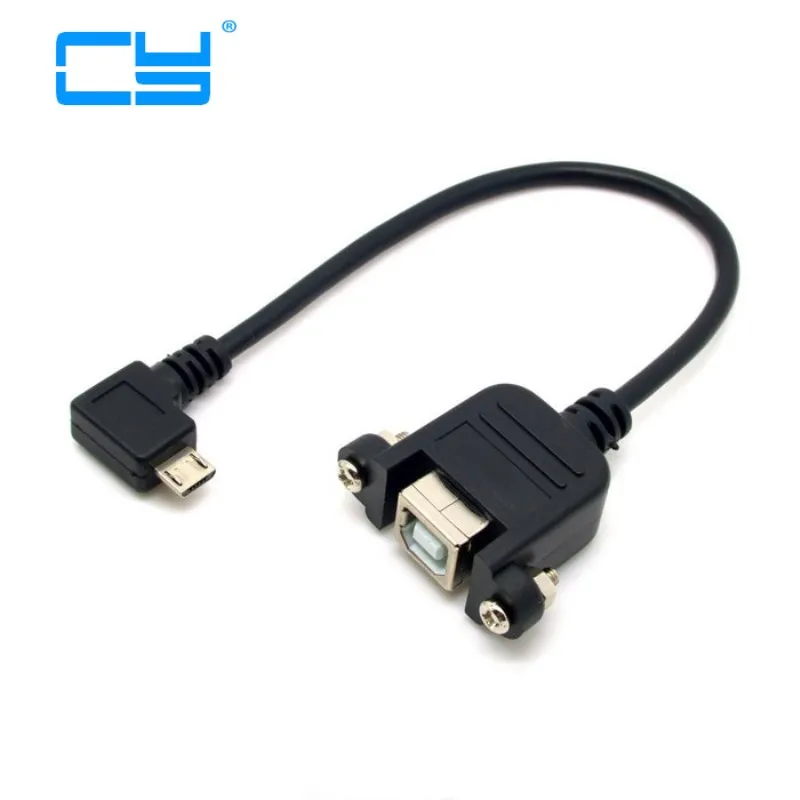Tipo de montaje en panel micro USB 5 pines macho a USB B hembra en ángulo izquierdo de 90 grados con tornillos