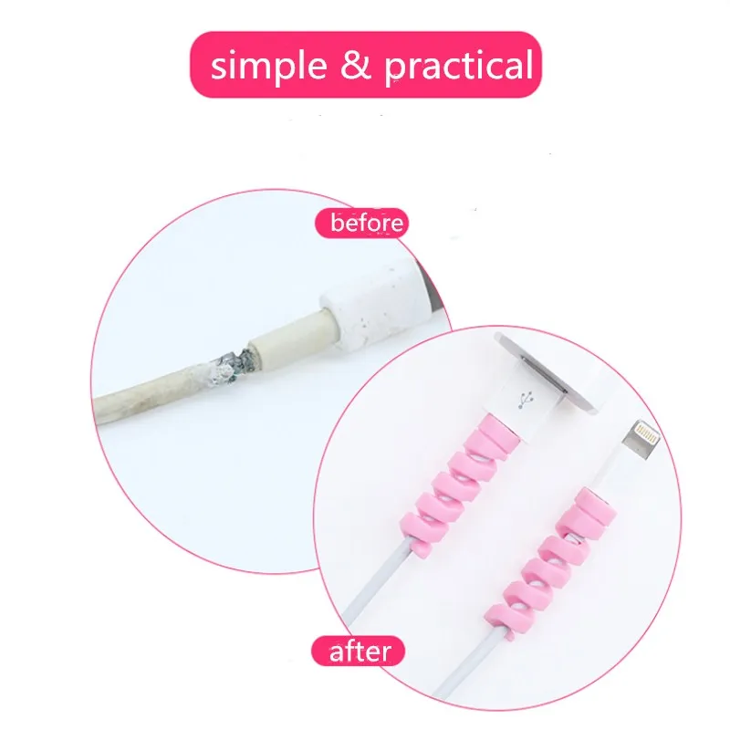 Protector de Cable en espiral para cargador de iphone, línea de datos, Usb, bobinadora de silicona, funda protectora, 5 unidades - imagen 3
