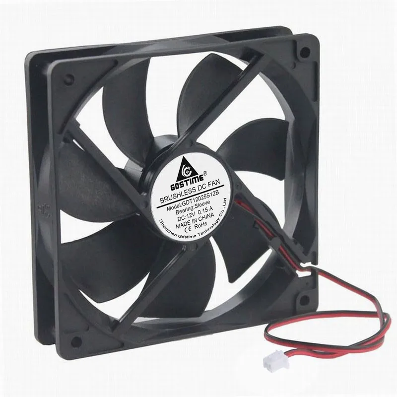 Gdstime-ventilador de refrigeración de 12cm para ordenador, Enfriador de carcasa de PC con 2 cables, flujo de aire alto de 120 RPM, CC de 12V, 12025mm x 25mm, 120x120x25mm, 1 unidad - imagen 4