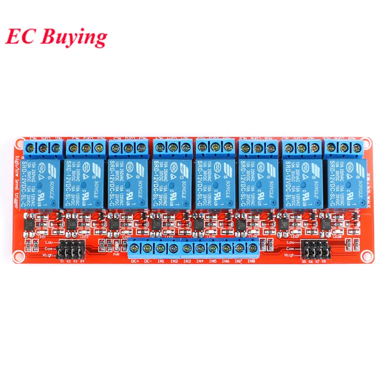 1 2 4 6 8 canales 5V 12V 24V módulo de relé escudo de placa con soporte optoacoplador disparador de nivel alto y bajo para Arduino SRD-05VDC - imagen 5
