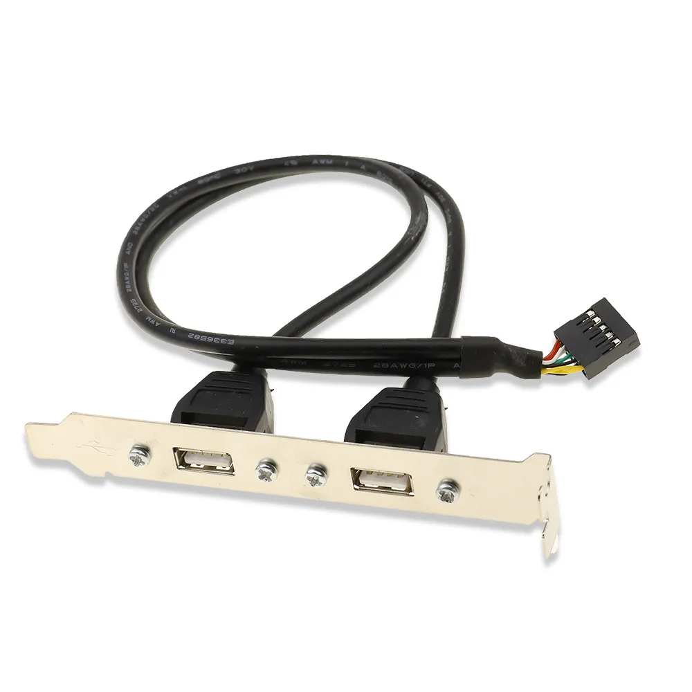 Nuevo soporte de expansión del Panel trasero de la placa base USB 2,0 de 2 puertos a la placa base IDC de 9 pines Cable USB adaptador de Host 2 colores