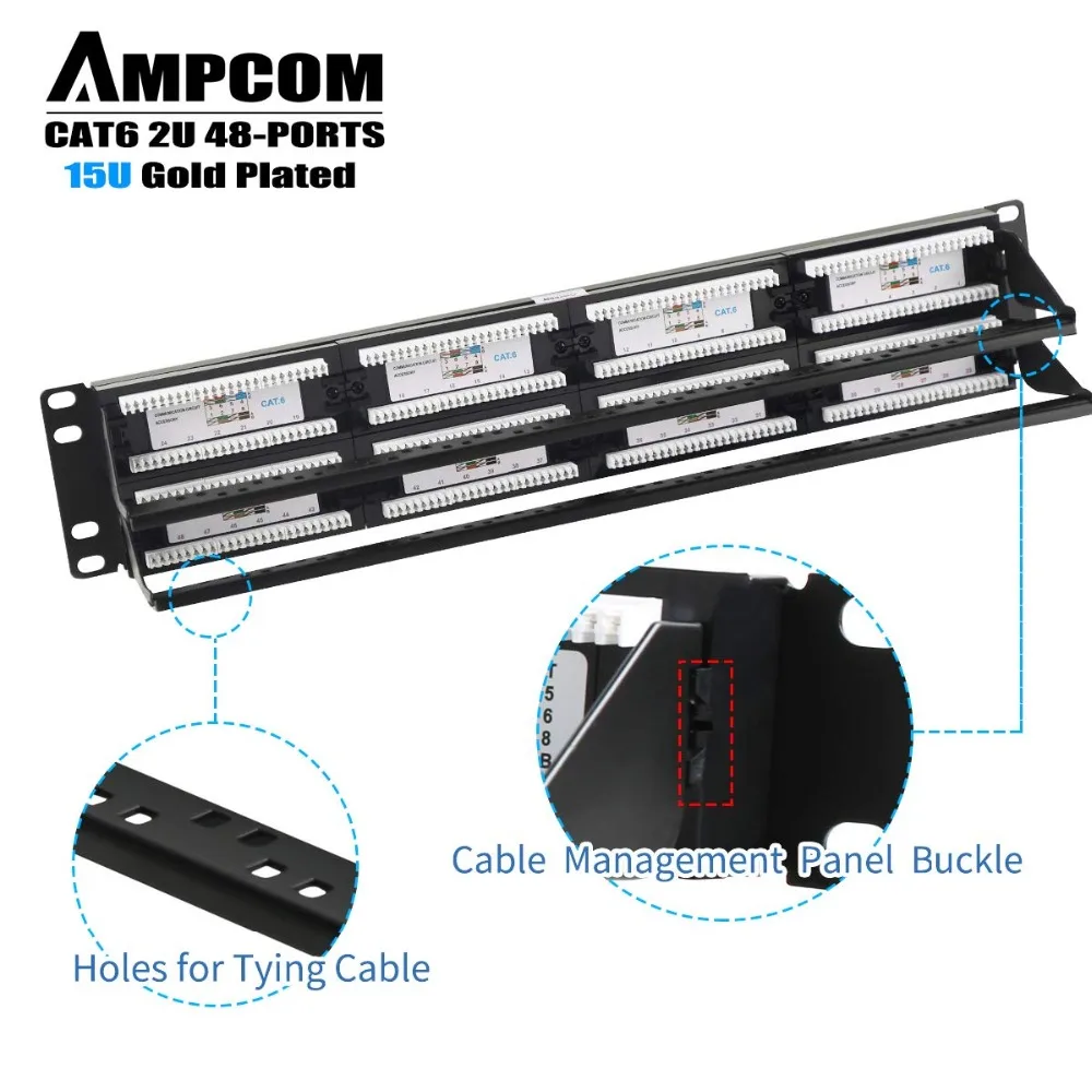Patch Panel CAT6 48 Puertos RJ45 – Montaje Rack 2U AMPCOM - imagen 3