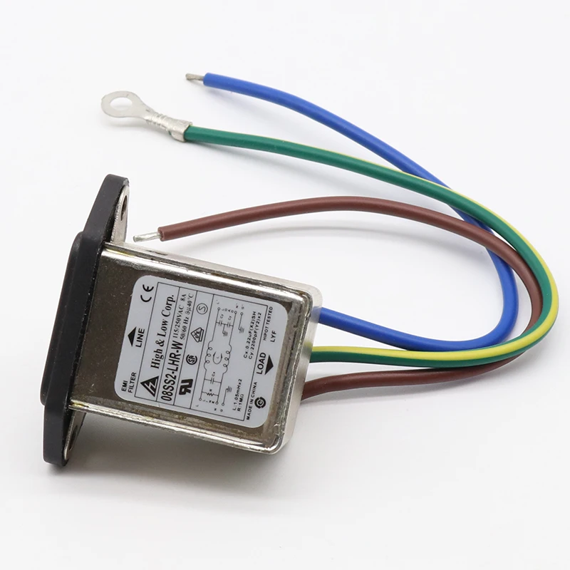 Montaje en panel Toma de CA de 3 pines Filtro EMI 8A 115/250VAC 8A 50/60Hz Conector de filtro de potencia EMI Corp. alto y bajo - imagen 2