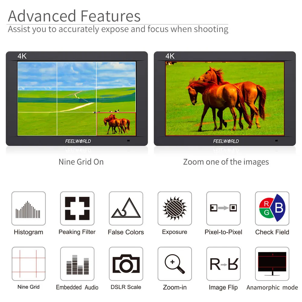 Feelworld FW703 3G SDI 4K HDMI cámara Monitor de campo 7 pulgadas IPS Full HD 1920x1200 Monitor DSLR portátil para Sony Nikon Canon - imagen 5