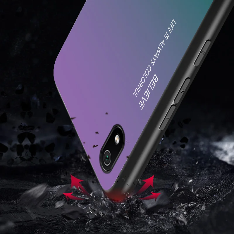 Funda de vidrio templado para Xiaomi Redmi 7A, carcasa trasera protectora de lujo con gradiente, a la moda - imagen 3