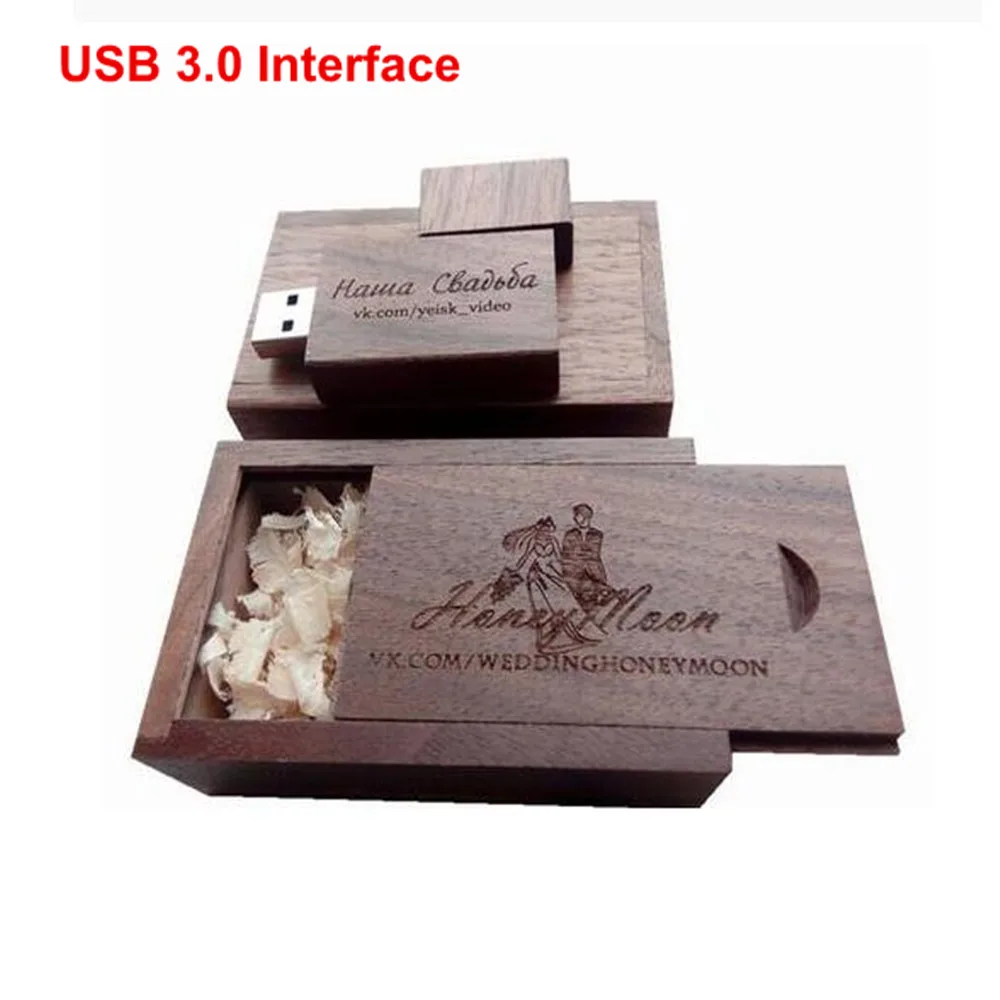 Nuevo logotipo personalizado de madera de nogal, interfaz USB 3,0, memoria Flash drive, fotos, imágenes, palabras