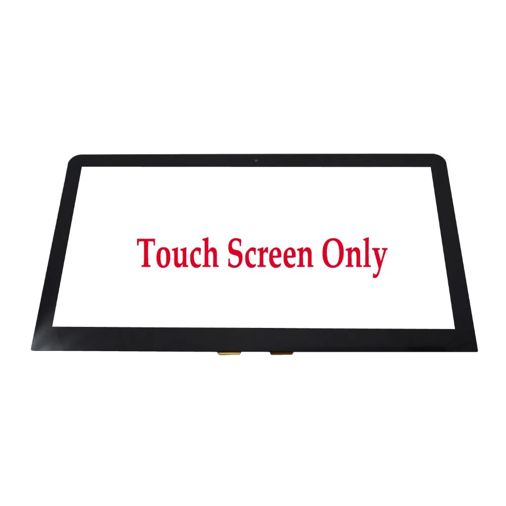 Un monitor de computadora negro con una pegatina roja que dice solo la pantalla táctil