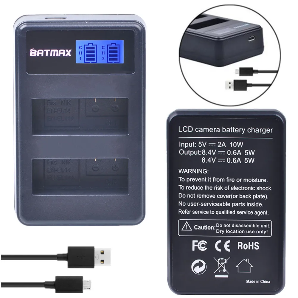 Cargador de batería USB EN-EL14 EN EL14, pantalla LCD, para Nikon D3100, D5100, P7000, P7100, D3200, D5200, D5600, D3400, P7100, SLR