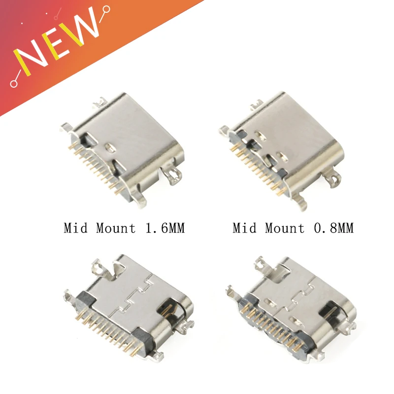 Conector USB USB-3.1 tipo C, montaje Horizontal medio, 16P, hembra, 1,6mm, 0,8mm, adaptador de cargador, DIY, 10 Uds.