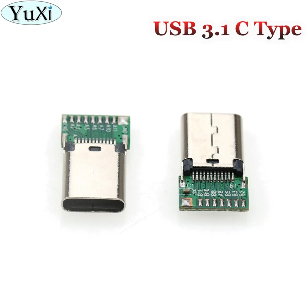 YuXi-conector de datos Micro USB 3,1 tipo C, conector hembra de 24 pines con placa PCB, 1 piezas