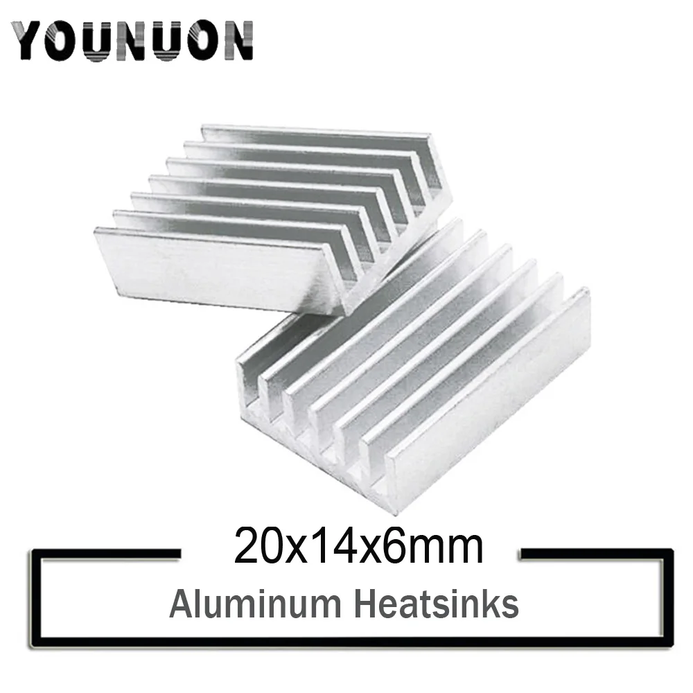 50 Uds YOUNUON aluminio 20x14x6mm disipador de calor aleta del radiador disipador de calor tono plateado viene con cinta 3M