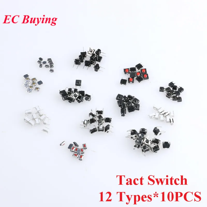120 unids/lote interruptor táctil botón Micro interruptor de llave enchufe directo auto-reinicio DIP SMD SMT Micro interruptor Kit DIY 12 tipos * 10 Uds - imagen 2