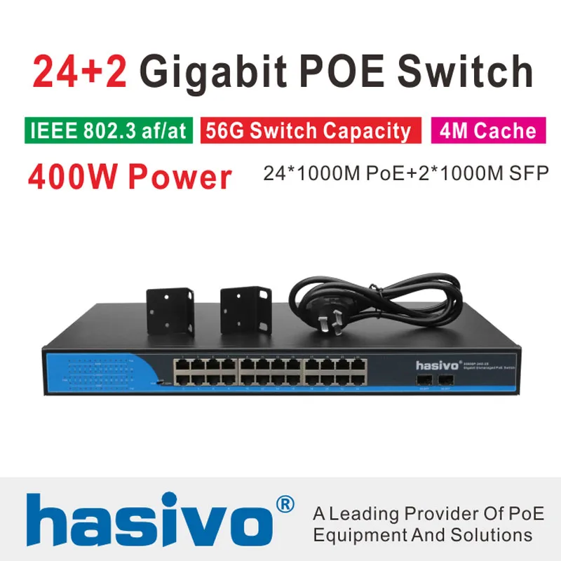 Conmutador POE de 24 puertos, conmutador de red Gigabit SFP 24 PoE, 2 puertos SFP, Gigbit PoE Ethernet, 1000Mbps