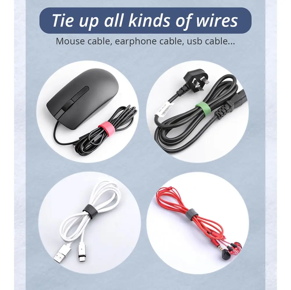 Gestión de cables USB, organizador de cables de carga para PC, correas enrolladoras para auriculares, gancho de amarre, paquete de cables de escritorio, 10/20 piezas - imagen 2