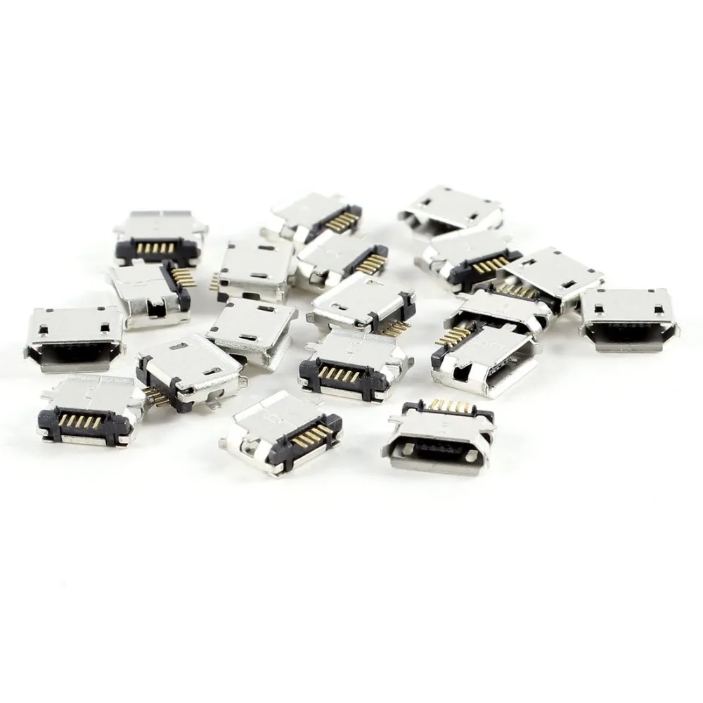 Puerto hembra Micro USB tipo B, 5 pines, 180 grados, soldadura SMD SMT, montaje en PCB