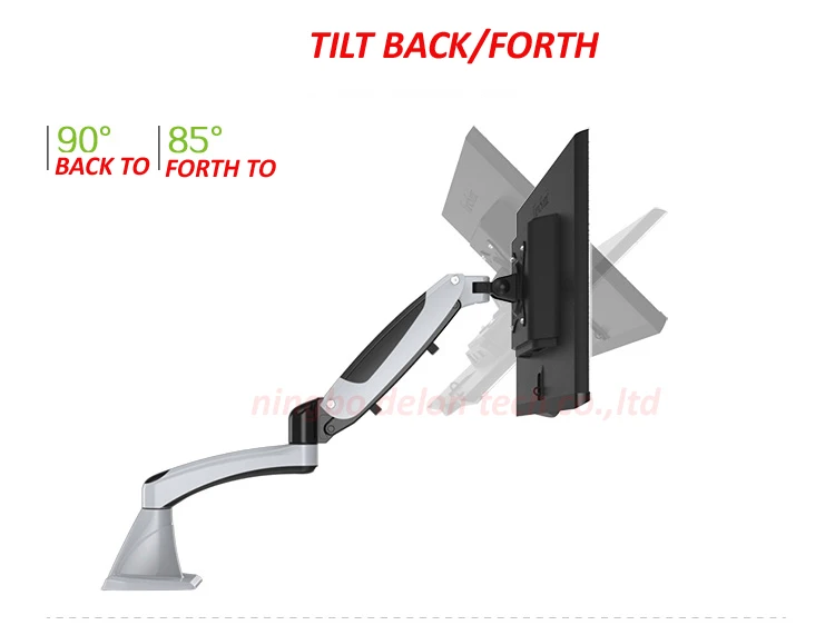 DL-GM112FC 10-27 "pressa de aire puntal de gas inclinable montaje de escritorio lcd monitor giratorio soporte de mesa pantalla estante de escritorio con abrazadera - imagen 3