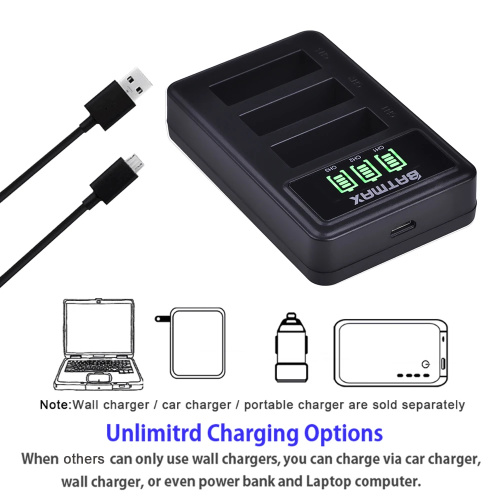 Batmax-batería Original SJCAM SJ7 Star, Cargador USB LED de 3 ranuras para SJCAM SJ7 Star, accesorios para Cámara de Acción deportiva, 3 uds. - imagen 4