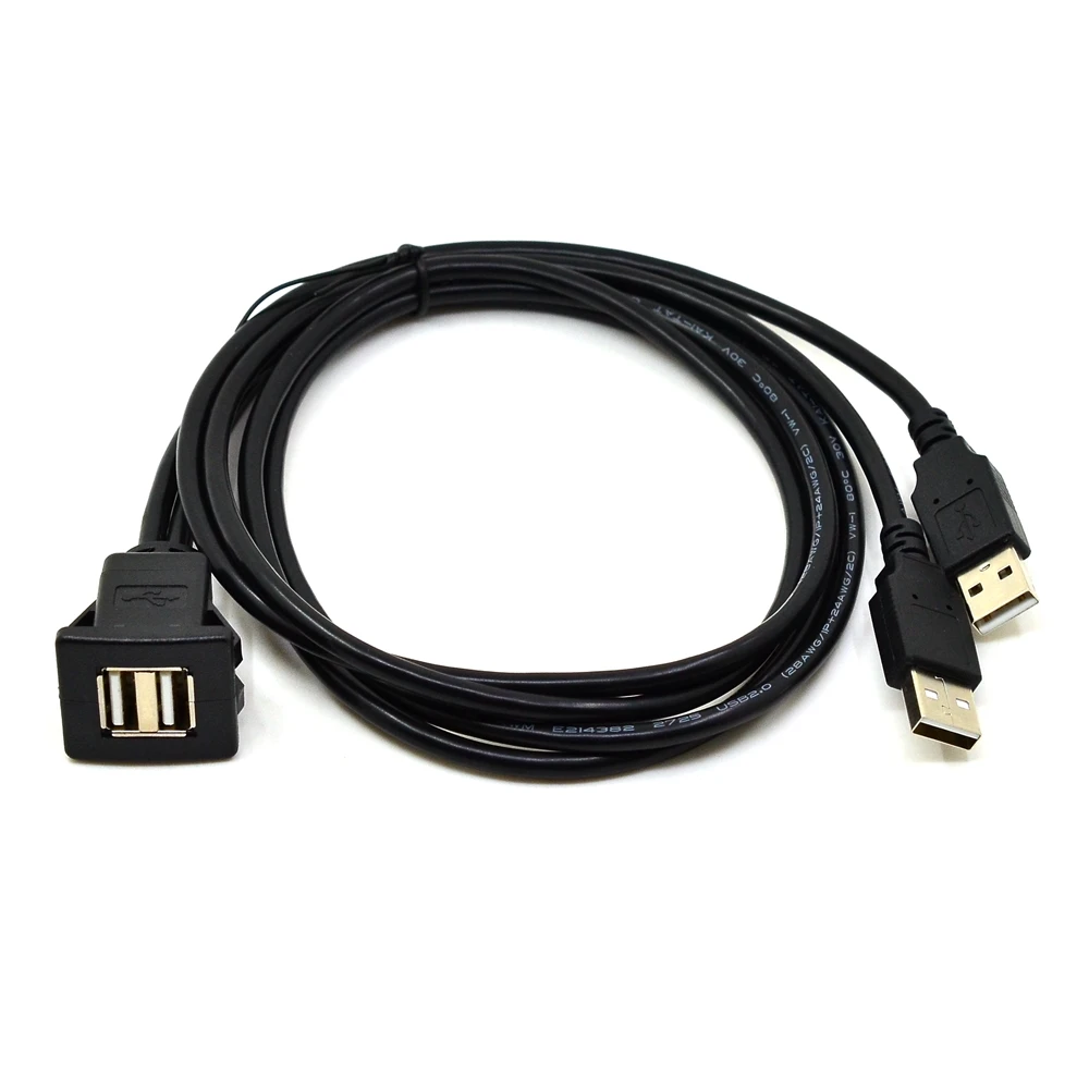 Cable de extensión de montaje empotrado de Panel USB 2,0 macho a hembra, doble cuadrado, 1M, con hebilla para salpicadero de coche, camión, barco, motocicleta, 3 pies - imagen 5