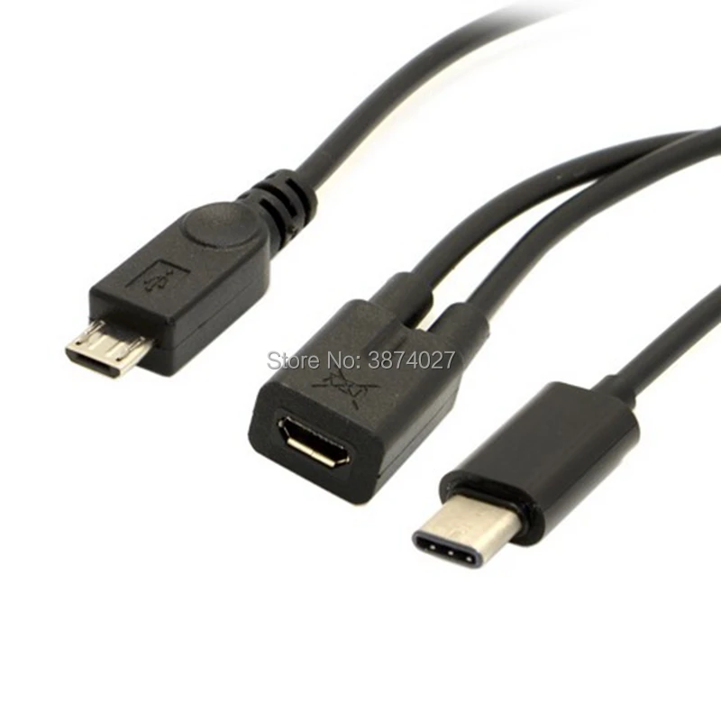 Cable de extensión de carga divisor micro USB hembra a USB 3.1 USB-C tipo C y micro USB macho