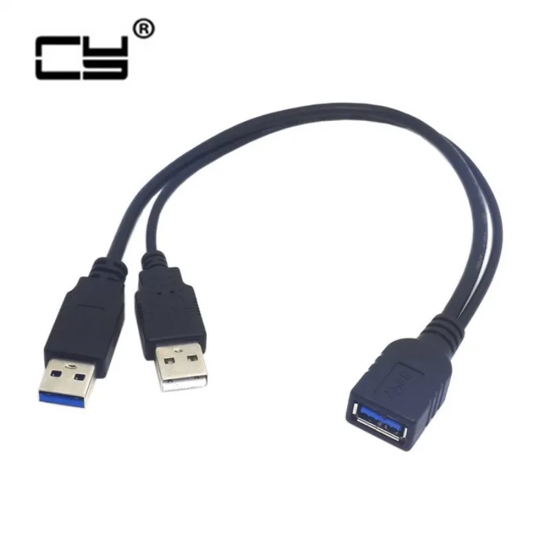 Cable de extensión USB 3,0 hembra a USB Dual macho, Cable de datos de potencia Extra Y para disco duro móvil de 2,5 pulgadas, Color negro, 30cm